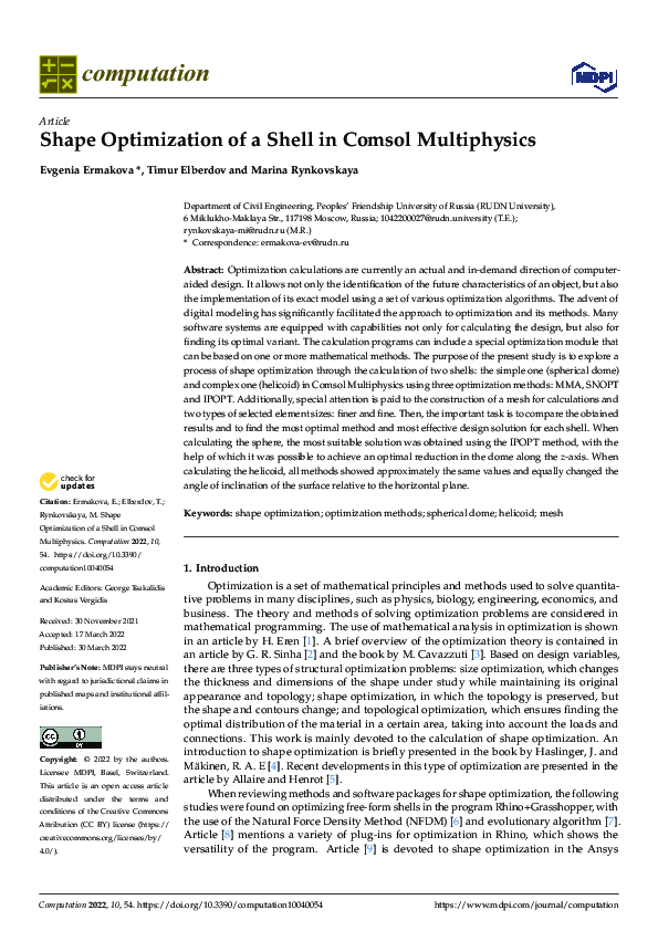 (PDF) Shape Optimization of a Shell in Comsol Multiphysics