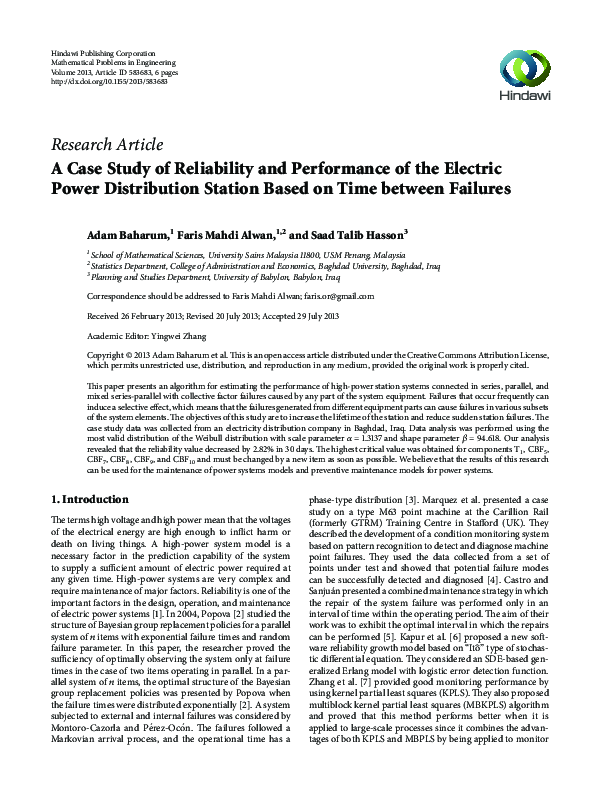 (PDF) A Case Study of Reliability and Performance of the Electric Power ...