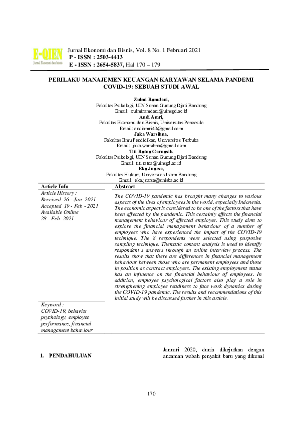 (PDF) Perilaku Manajemen Keuangan Karyawan Selama Pandemi COVID-19 ...