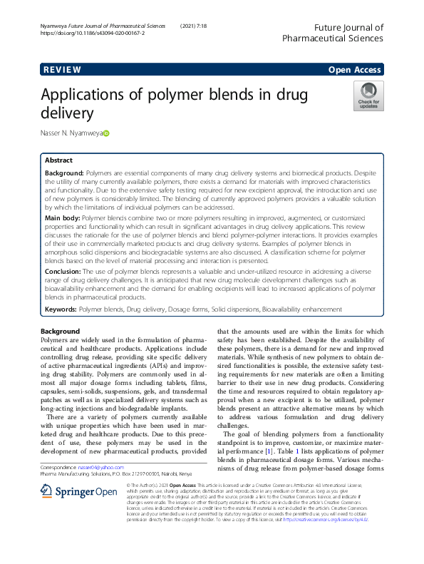 (PDF) Applications of polymer blends in drug delivery