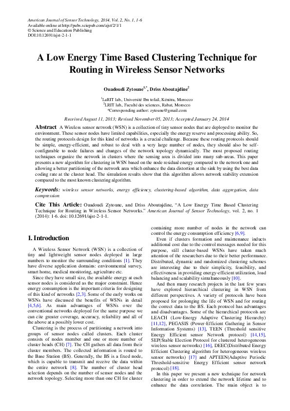 (PDF) A Low Energy Time Based Clustering Technique for Routing in ...