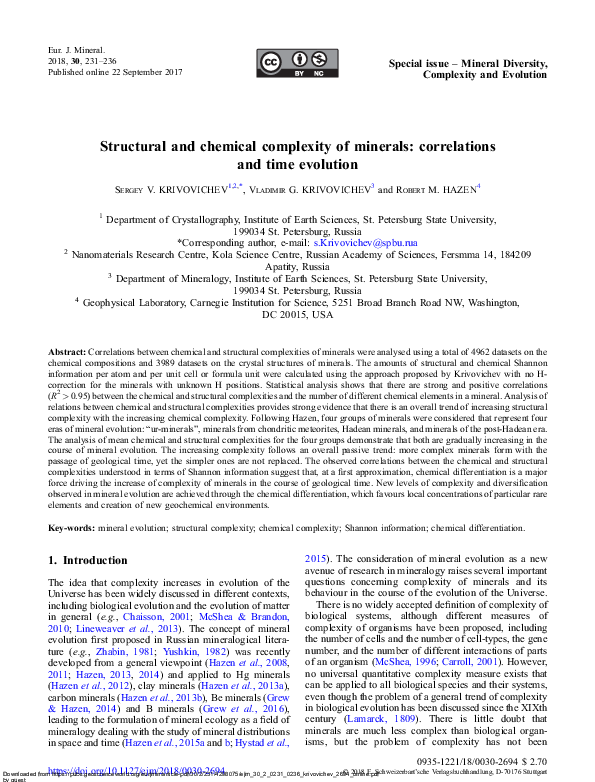 (PDF) Structural and chemical complexity of minerals: correlations and ...