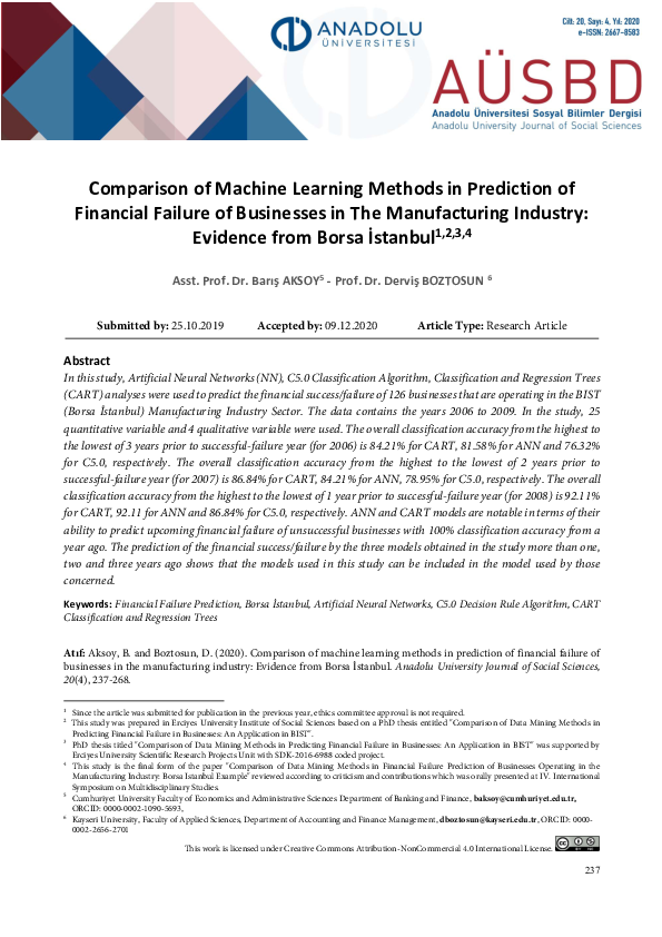 (PDF) Comparison of Machine Learning Methods in Prediction of Financial ...