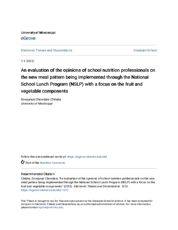 (PDF) An evaluation of the opinions of school nutrition professionals ...