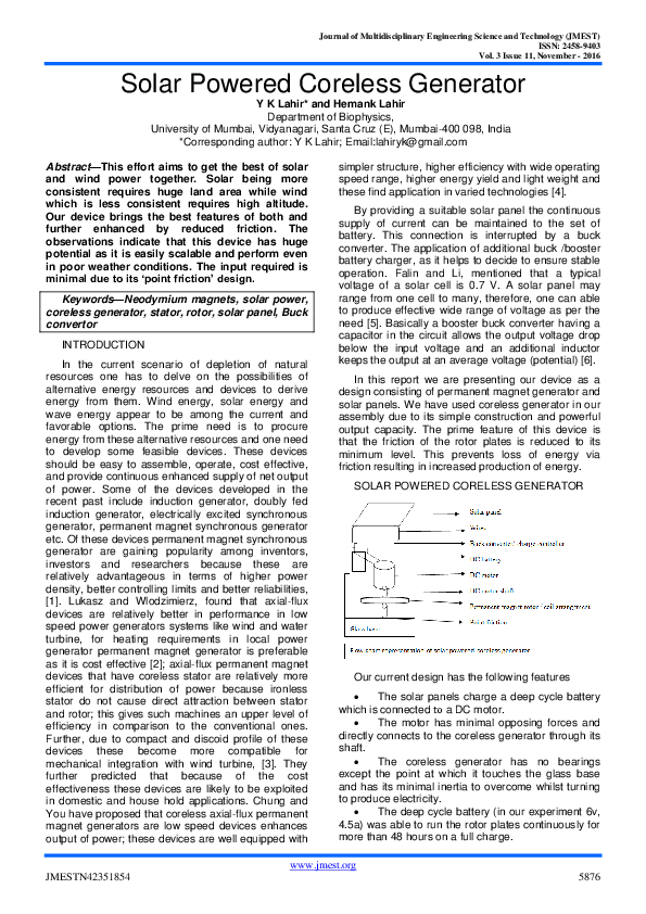 (PDF) Solar Powered Coreless Generator