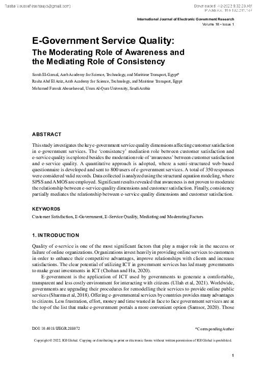 (PDF) E-Government Service Quality: The Moderating Role of Awareness ...
