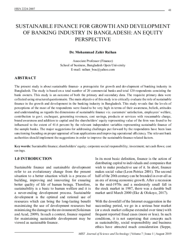 (PDF) Sustainable Finance for Growth and Development of Banking ...
