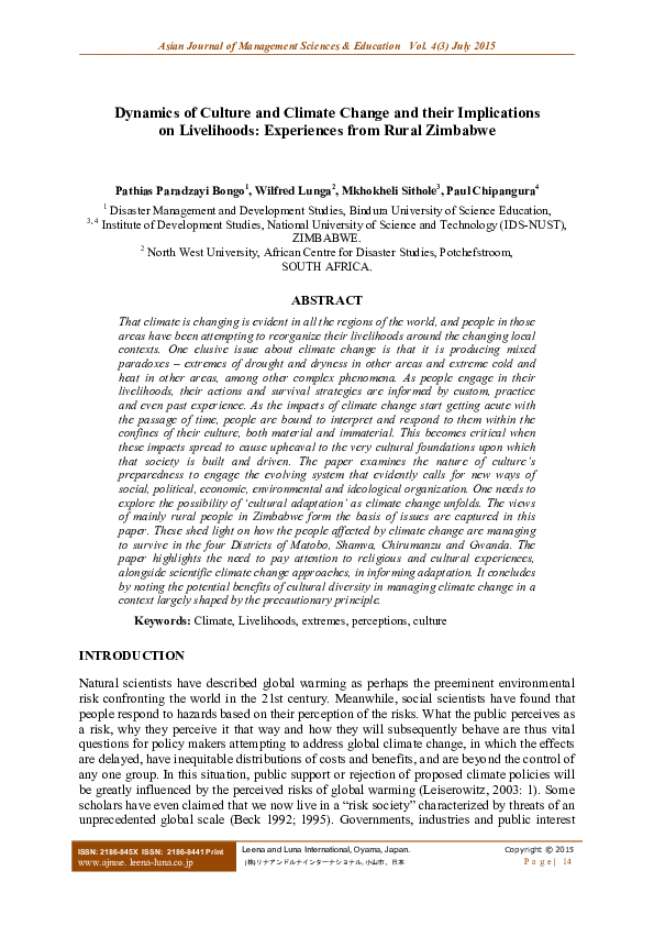(PDF) Dynamics of Culture and Climate Change and their Implications on ...