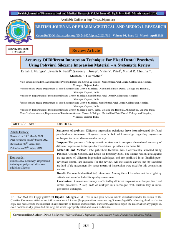 (PDF) Accuracy Of Different Impression Technique For Fixed Dental ...
