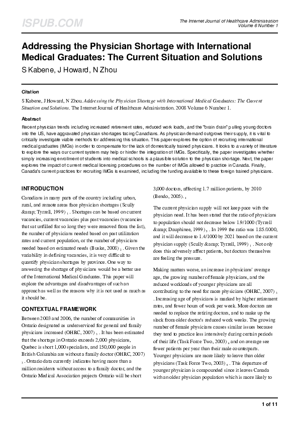 (PDF) Addressing the Physician Shortage with International Medical ...
