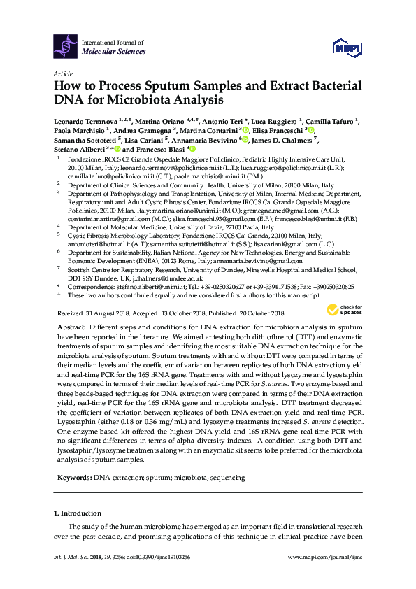 (PDF) How to Process Sputum Samples and Extract Bacterial DNA for ...