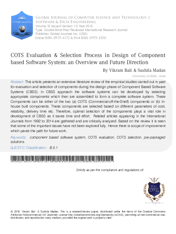 (PDF) COTS Evaluation & Selection Process in Design of Component based