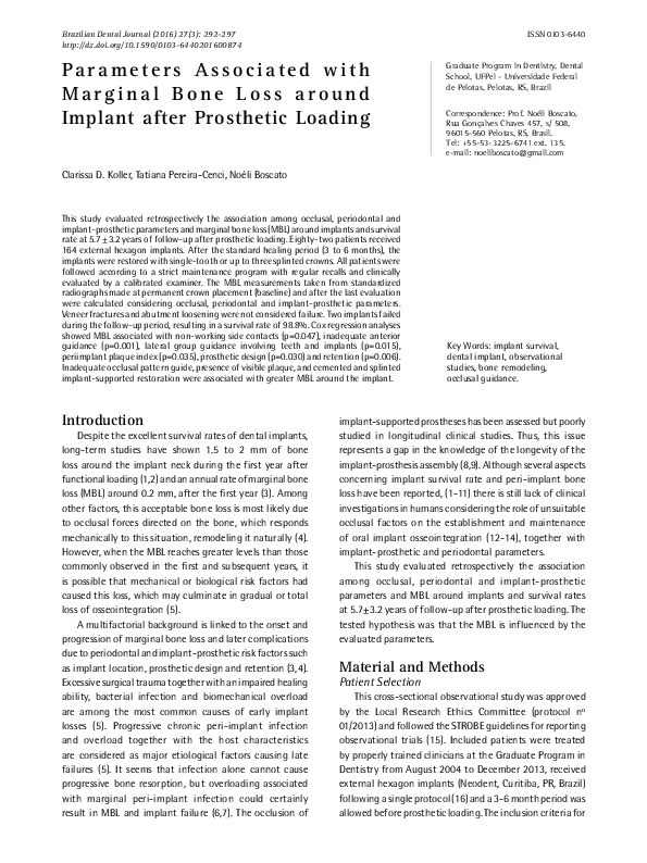(PDF) Parameters Associated with Marginal Bone Loss around Implant ...
