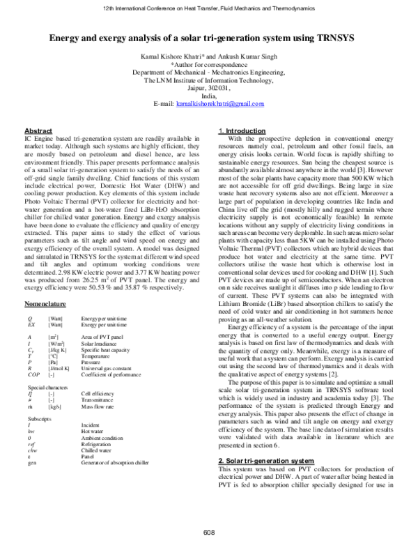 (PDF) Energy and exergy analysis of a solar tri-generation system using ...