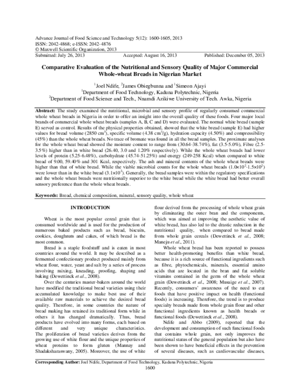 (PDF) Comparative Evaluation of the Nutritional and Sensory Quality of ...
