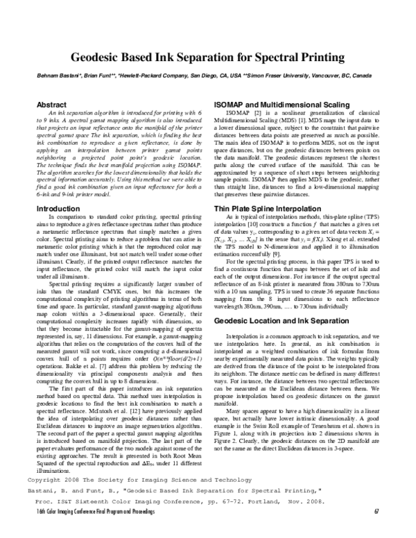 (PDF) Geodesic Based Ink Separation for Spectral Printing