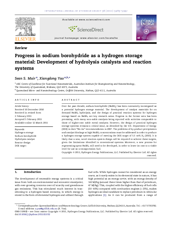 (PDF) Progress in sodium borohydride as a hydrogen storage material ...