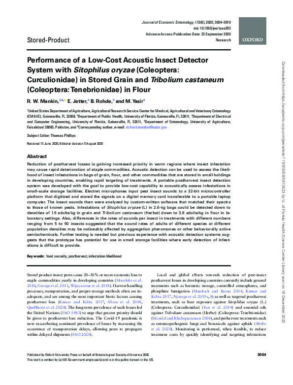 (PDF) Performance of a Low-Cost Acoustic Insect Detector System with ...