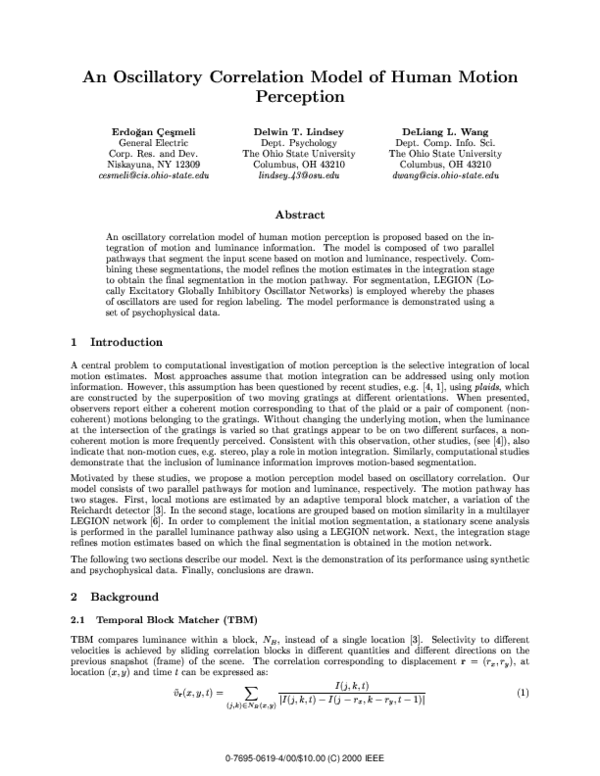 (PDF) An oscillatory correlation model of human motion perception