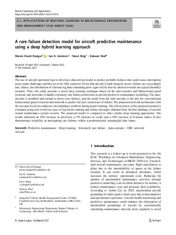(PDF) A rare failure detection model for aircraft predictive ...