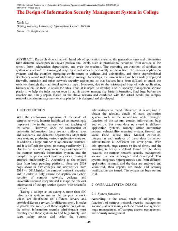 (PDF) The Design of Information Security Management System in College