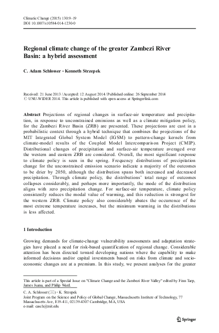 (PDF) Regional climate change of the greater Zambezi River Basin: a ...