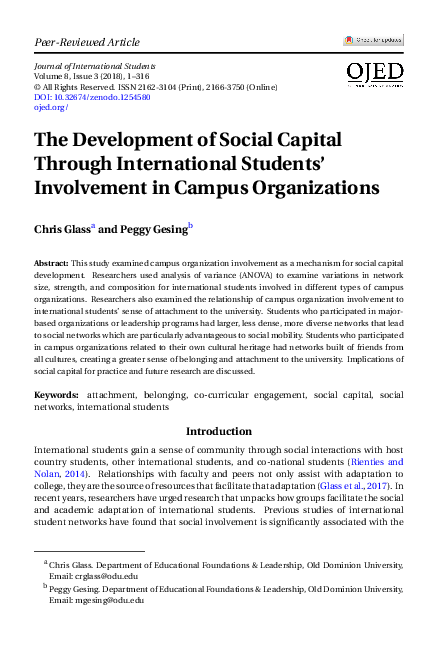 (PDF) The Development of Social Capital Through International Students ...