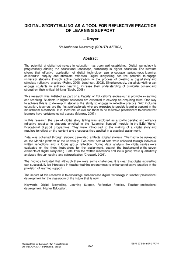 (PDF) Digital Storytelling as a Tool for Reflective Practice of ...