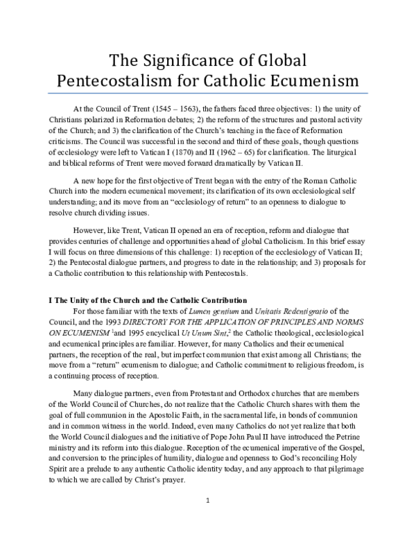 (PDF) THE SIGNIFICANCE OF GLOBAL PENTECOSTALISM FOR CATHOLIC ECUMENISM ...
