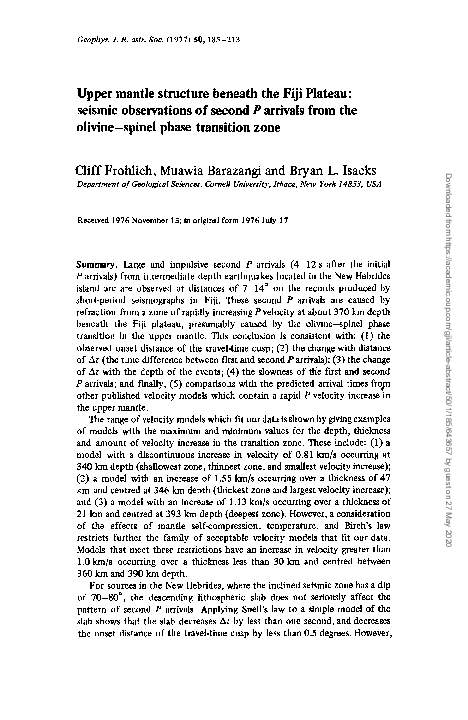 (PDF) Upper mantle structure beneath the Fiji Plateau: seismic ...