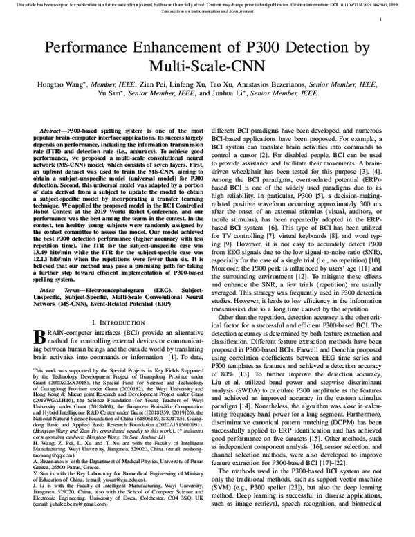 (PDF) Performance Enhancement of P300 Detection by Multiscale-CNN