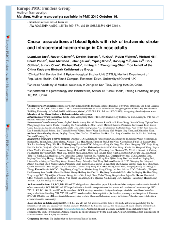 (PDF) Causal associations of blood lipids with risk of ischemic stroke ...