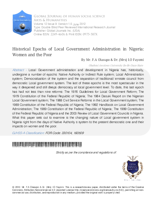 (PDF) Historical Epochs of Local Government Administration in Nigeria ...