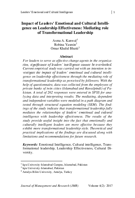 (PDF) Impact of Leaders’ Emotional and Cultural Intelligence on ...