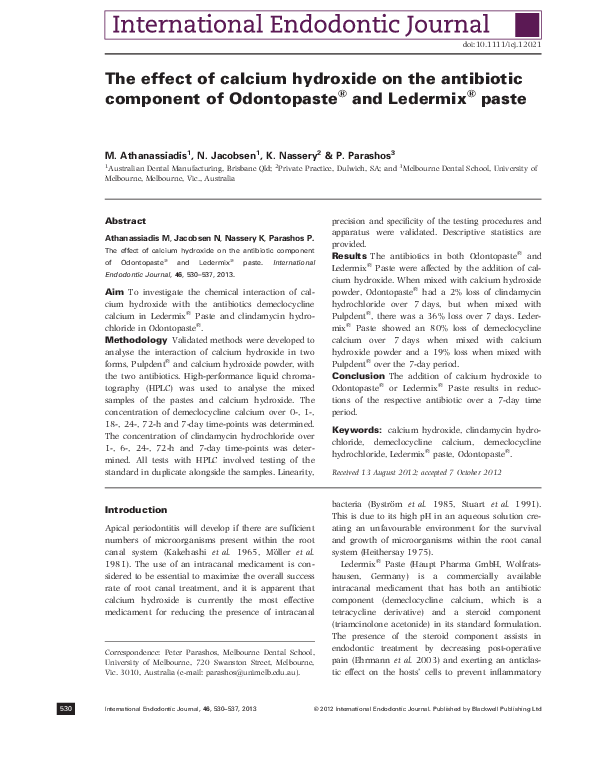 (PDF) The effect of calcium hydroxide on the antibiotic component of ...