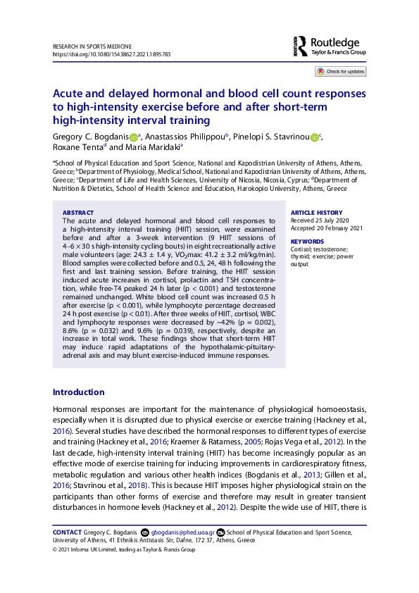 (PDF) Acute and delayed hormonal and blood cell count responses to high ...