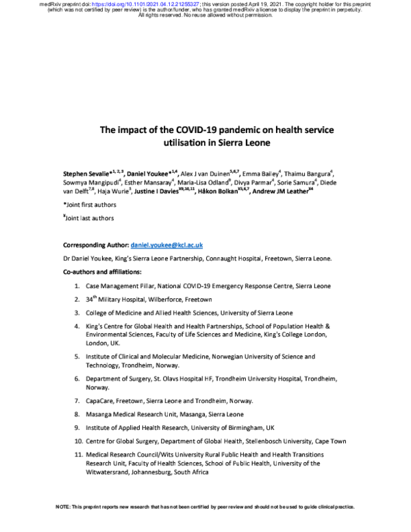 (PDF) The impact of the COVID-19 pandemic on health service utilisation ...