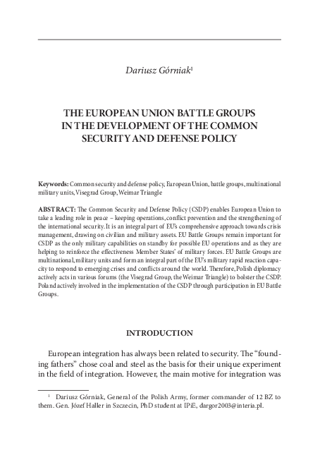(PDF) The European Union Battle Groups in the Development of the Common ...