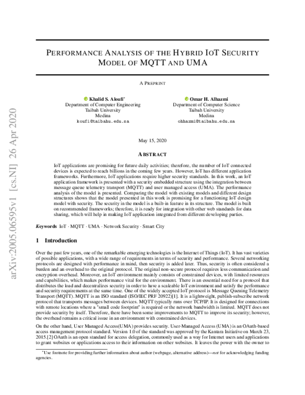 (PDF) Performance Analysis of the Hybrid IoT Security Model of MQTT and ...