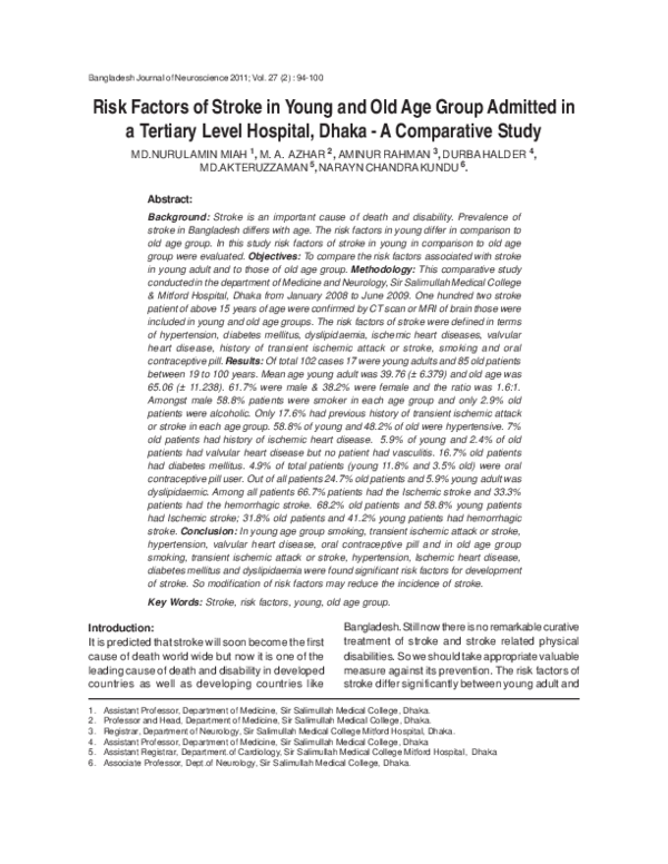 (PDF) Risk Factors of Stroke in Young and Old Age Group Admitted in a ...