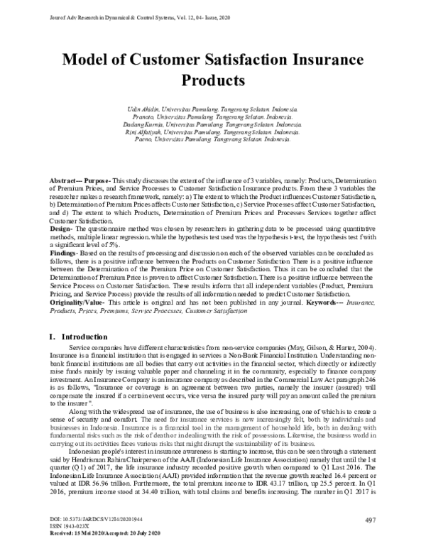 (PDF) Model of Customer Satisfaction Insurance Products