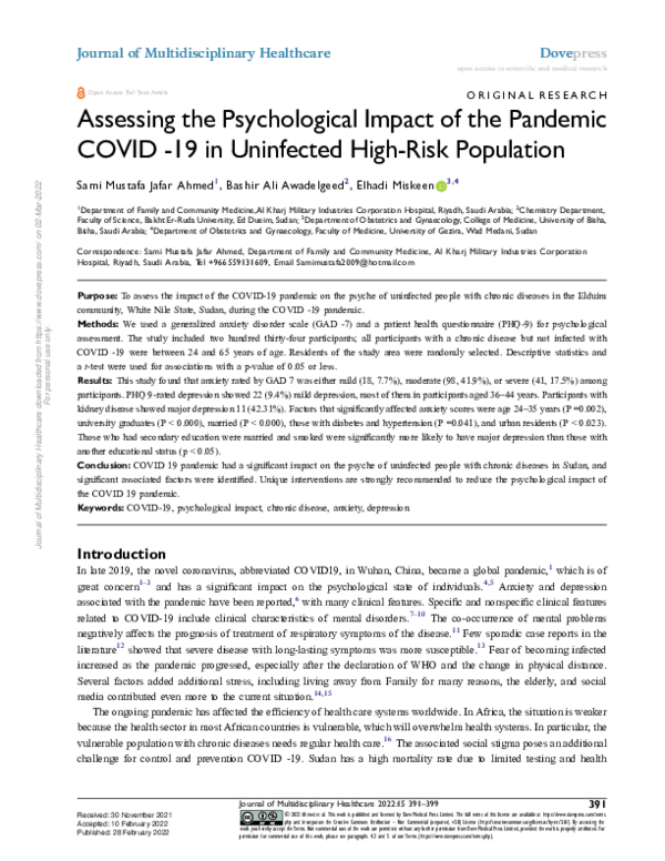 (PDF) Assessing the Psychological Impact of the Pandemic COVID -19 in ...