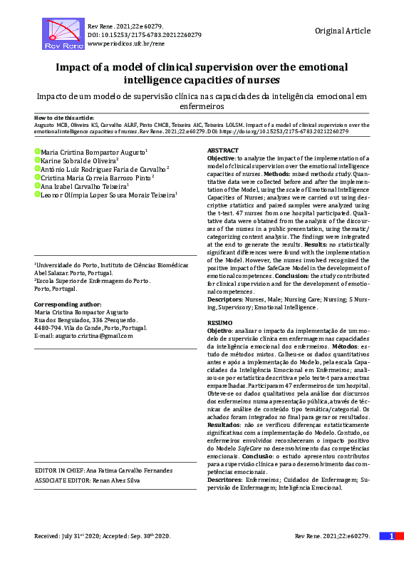 (PDF) Impact of a model of clinical supervision over the emotional ...