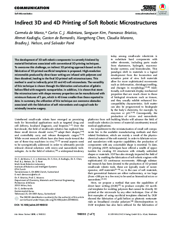 (PDF) Indirect 3D and 4D Printing of Soft Robotic Microstructures