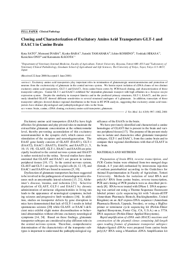 (PDF) Cloning and Characterization of Excitatory Amino Acid ...