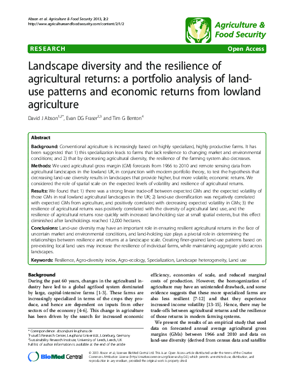 (PDF) Landscape diversity and the resilience of agricultural returns: a ...