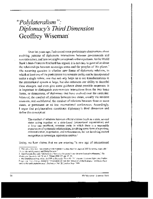 (PDF) 'Polylateralism': Diplomacy's Third Dimension