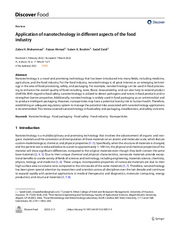 (PDF) Application of nanotechnology in different aspects of the food ...