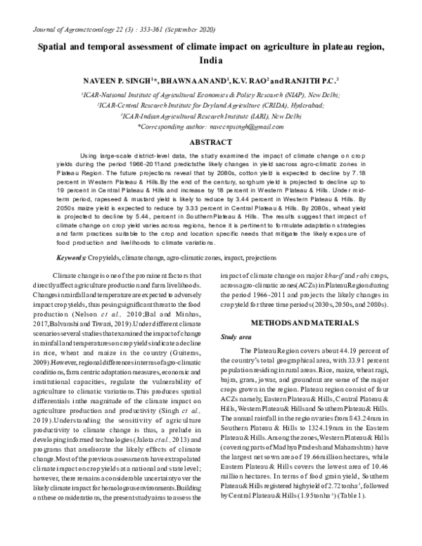 (PDF) Spatial and temporal assessment of climate impact on agriculture ...