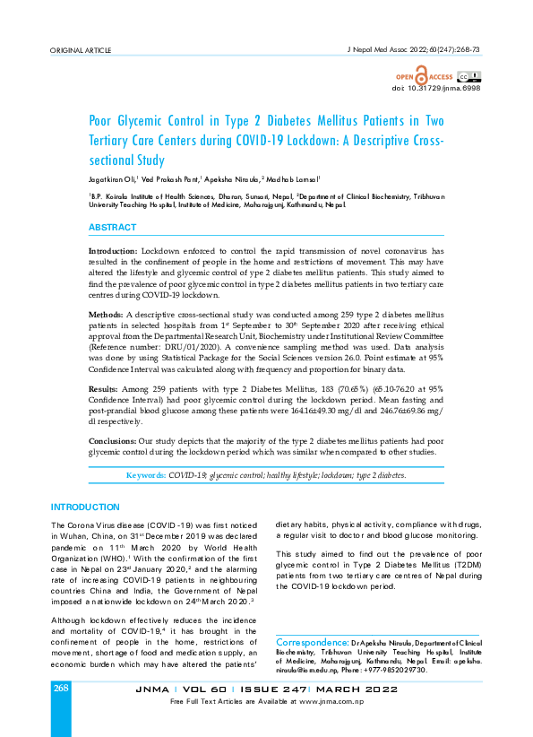 (PDF) Poor Glycemic Control in Type 2 Diabetes Mellitus Patients in Two ...